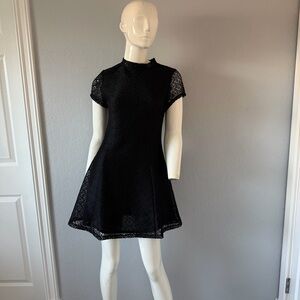 Zara Basic Collection Black Mini Dress with Mandarin Collar Lace Overlay Size XS